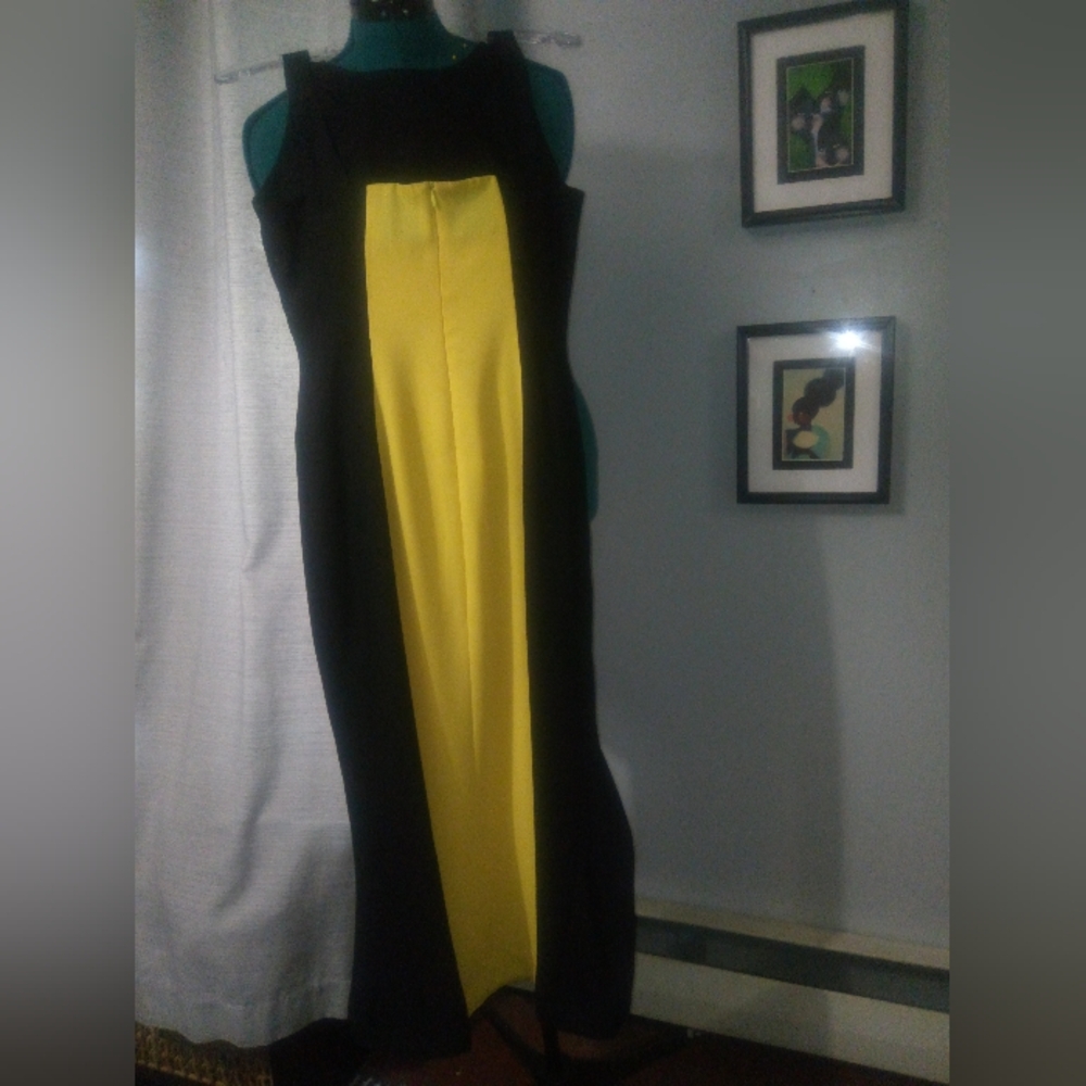 Ellen K Colorblocked Maxi Dress in Black & Yellow Sz 10 NEW - Picture 8 of 14